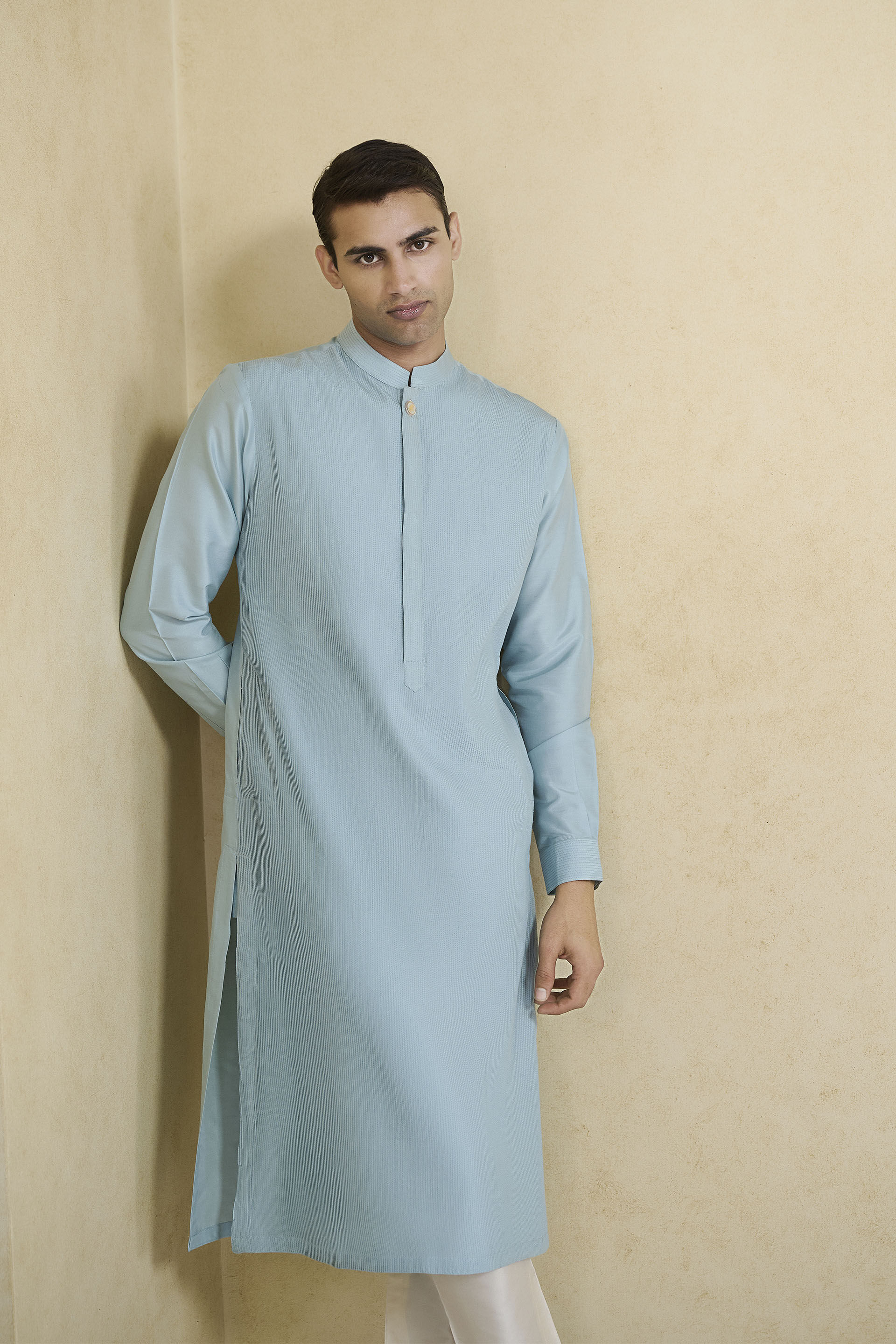 Samit Silk Kurta - Powder Blue, Powder Blue, image 4